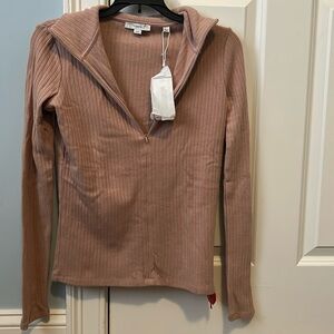Vince Ribbed Half Zip Mock Neck Sweater